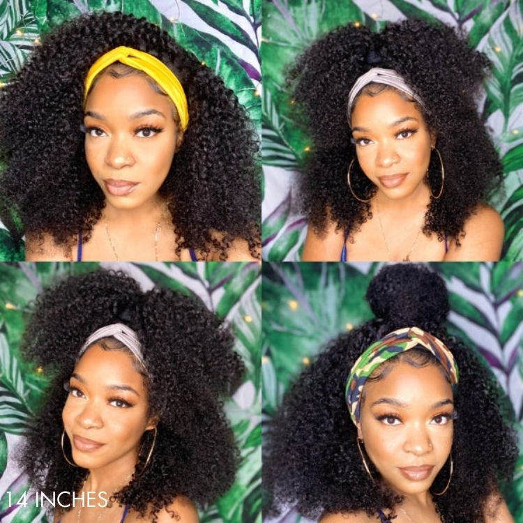 Winback Sale | Natural Black Jerry Curly No Lace Glueless Free Part Long Headband Wig