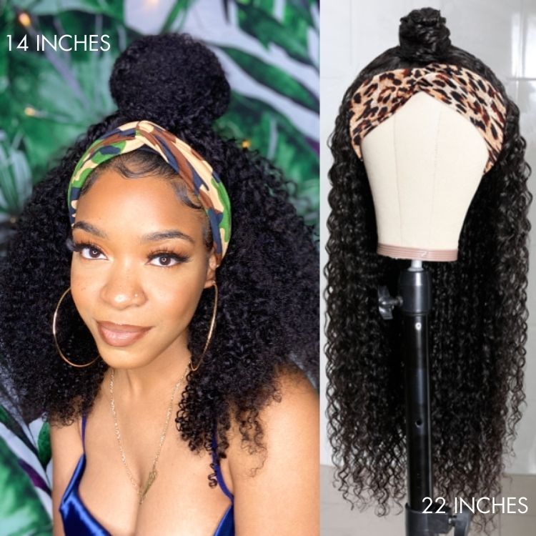 Winback Sale | Natural Black Jerry Curly No Lace Glueless Free Part Long Headband Wig