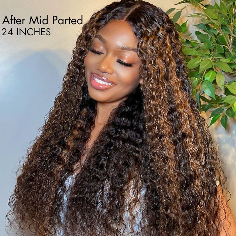 OUTLET | Brown Highlights Funmi Curly Glueless 5x5 Closure Lace Wig Beginner Friendly