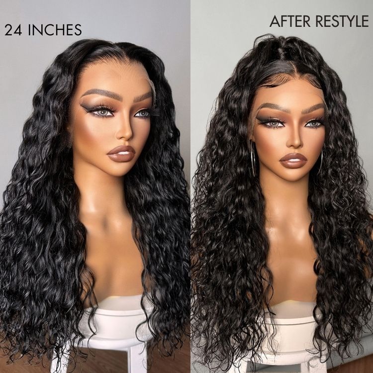 PreMax 180% / 250% Density | Water Wave 13x4 Glueless Frontal HD Lace Regular Cap & Regular Lace Drawstring Cap Free Part Long Curly Wig 100% Human Hair
