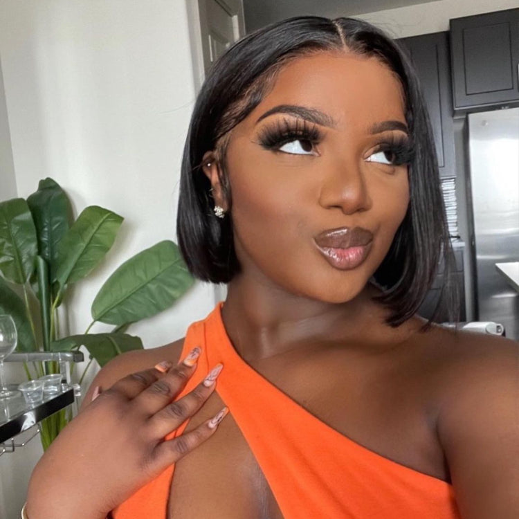VolumeMAX™ 200% Density Super Double Drawn Natural Black Glueless Bob 8 inches Wig | PrePlucked+KnotsBleached