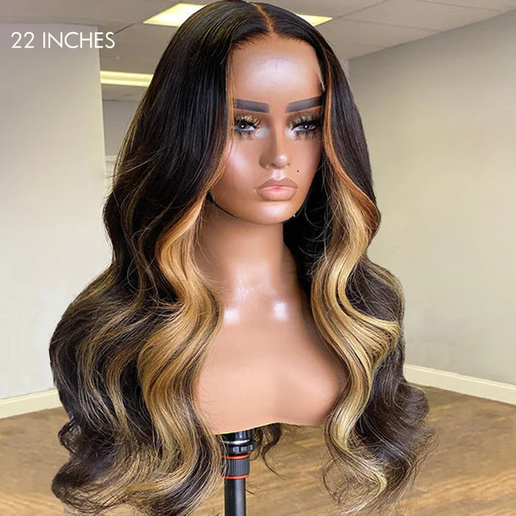 Worth I Blonde Highlight Big Loose Wave 4x4 Closure HD Lace Glueless Mid Part Wig 100% Human Hair