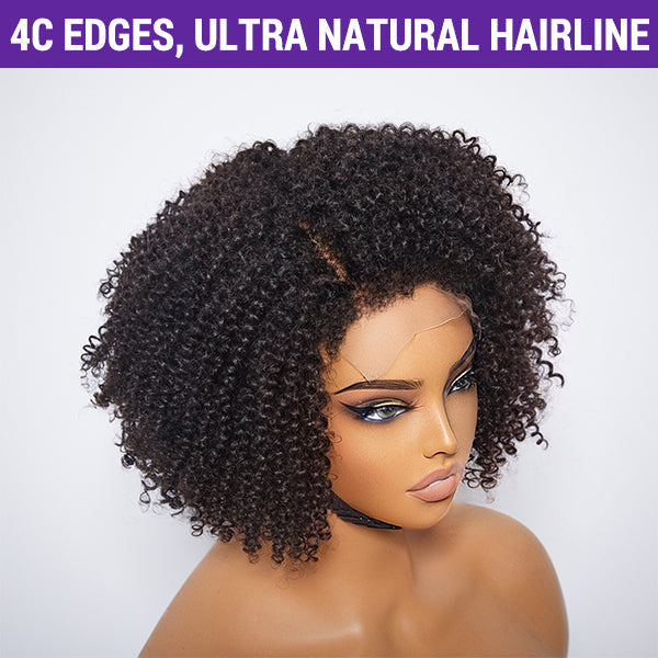 4C Edges | Kinky Edges Jerry Curly 5x5 Closure Lace Glueless Side Part Short Wig