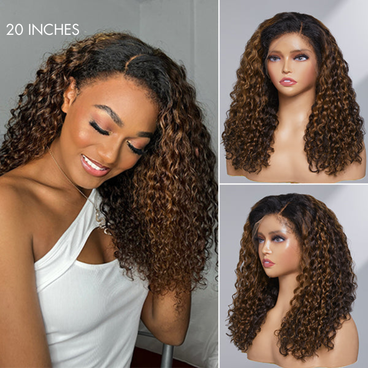 【20 inches = R2999】4C Edges | Kinky Edges Ombre Brown Deep Wave Glueless 13x4 Frontal HD Lace Side Part Long Wig
