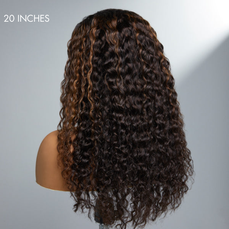 OUTLET I 4C Edges | Kinky Edges Ombre Brown Deep Wave Glueless 13x4 Frontal HD Lace Side Part Long Wig 100% Human Hair