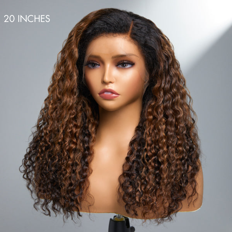 【20 inches = R2999】4C Edges | Kinky Edges Ombre Brown Deep Wave Glueless 13x4 Frontal HD Lace Side Part Long Wig