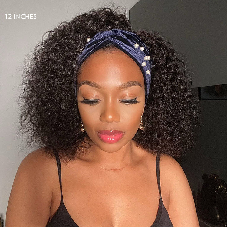 Worth I Deep Wave Glueless Curly Bob Wig Headband Wig 100% Human Hair