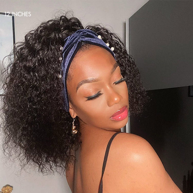 Worth I Deep Wave Glueless Curly Bob Wig Headband Wig 100% Human Hair