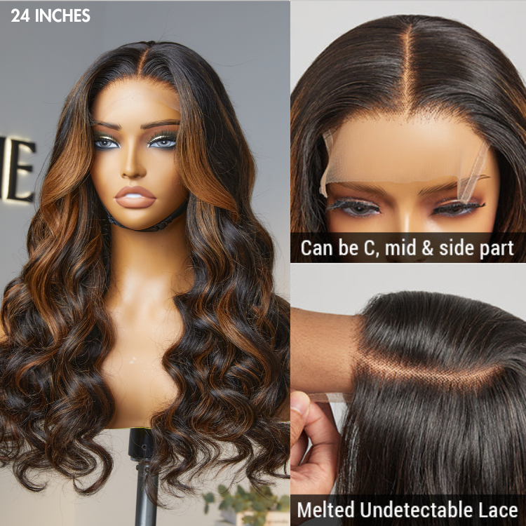 Outlet | Blonde Highlight Loose Wave 4x4 Closure Glueless Long Wig 100% Human Hair