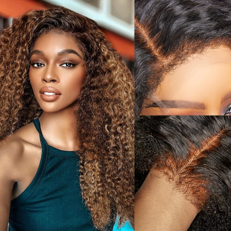 【20 inches = R2999】4C Edges | Kinky Edges Ombre Brown Deep Wave Glueless 13x4 Frontal HD Lace Side Part Long Wig