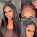 Worth | 4C Edges | Natural Black  Kinky Edges Kinky Straight 5x5 Closure Glueless Long Wig