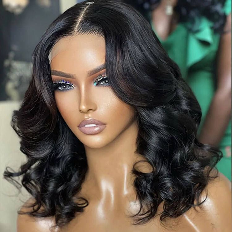 Outlet | Gorgeous Natural Black Loose Wave 13x4 Closure Lace Glueless Short Wig 100% Human Hair