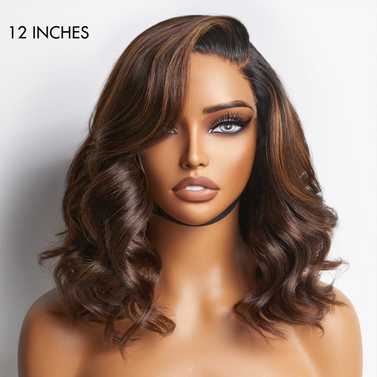 Worth | Ombre Brown Loose Wave Minimalist HD Lace Glueless C Part Short Wig 100% Human Hair