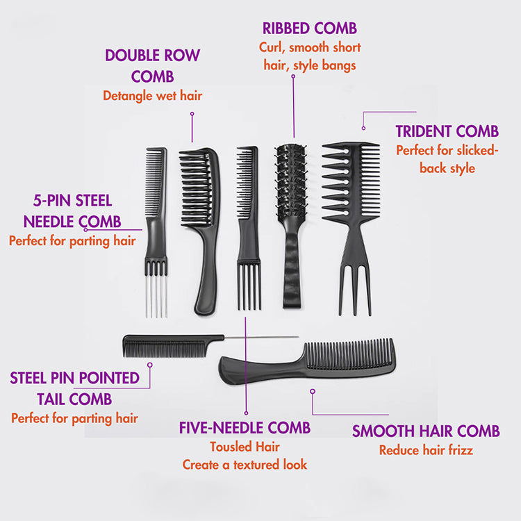 Free Gifts 7pcs 1 Set Antistatic Heat Resistant Hair Comb Set For All Hair Types & Styles