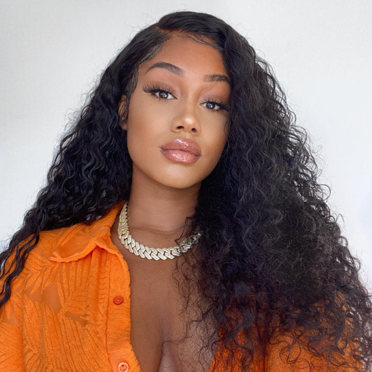 Worth | Nature Black Water Wave Glueless 13x4 Frontal Lace Wig 100% Human Hair