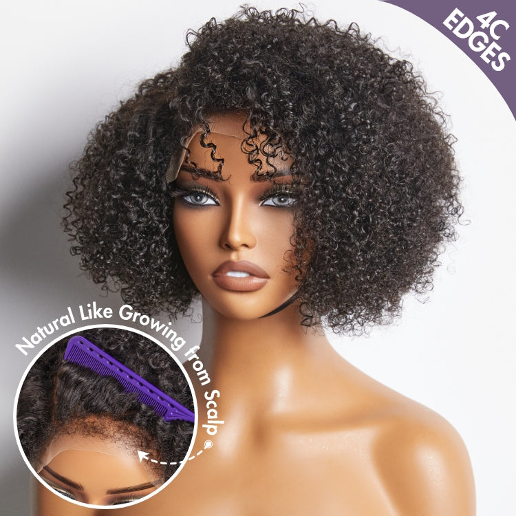 Worth | 4C Edges | Kinky Edges Jerry Curly 5x5 Closure Lace Glueless Short Wig 100% Human Hair