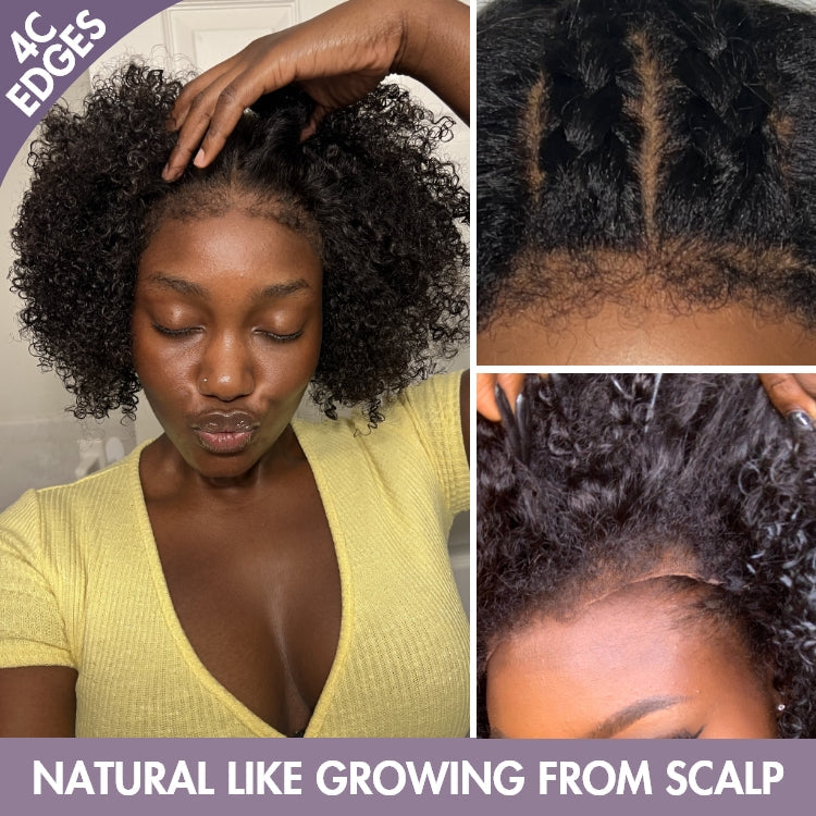 Worth | 4C Edges | Kinky Edges Jerry Curly 5x5 Closure Lace Glueless Short Wig 100% Human Hair
