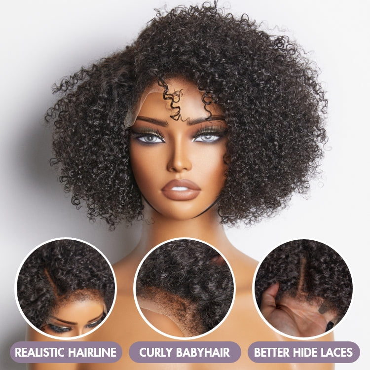 4C Edges | Kinky Edges Jerry Curly 5x5 Closure Lace Glueless Side Part Short Wig