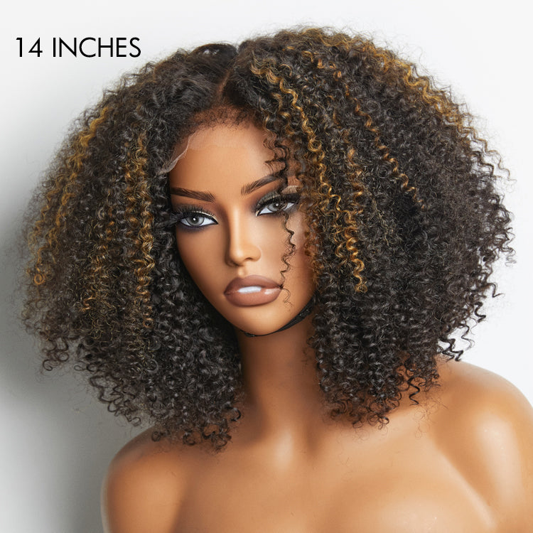 outlet | 4C Edges | Highlight Afro Curls Glueless 5x5 Closure Undetectable HD Lace Wig