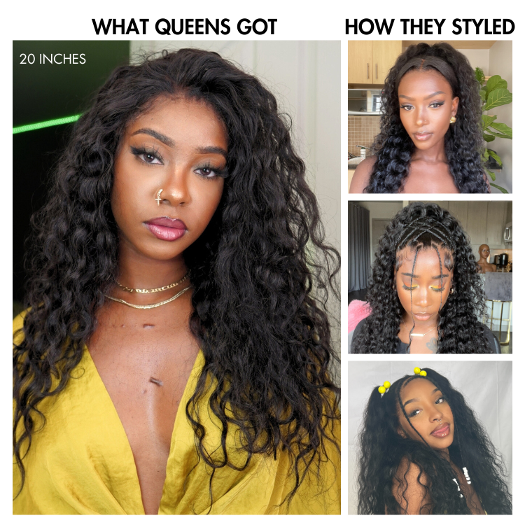 PreMax 180% / 250% Density | Water Wave 13x4 Glueless Frontal HD Lace Regular Cap & Regular Lace Drawstring Cap Free Part Long Curly Wig 100% Human Hair