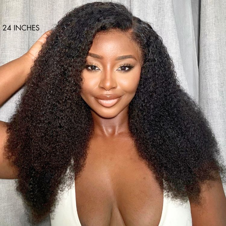 outlet | 4C Edges | Realistic Kinky Edges Afro Curly 13x4 Frontal Lace Long Wig 100% Human Hair
