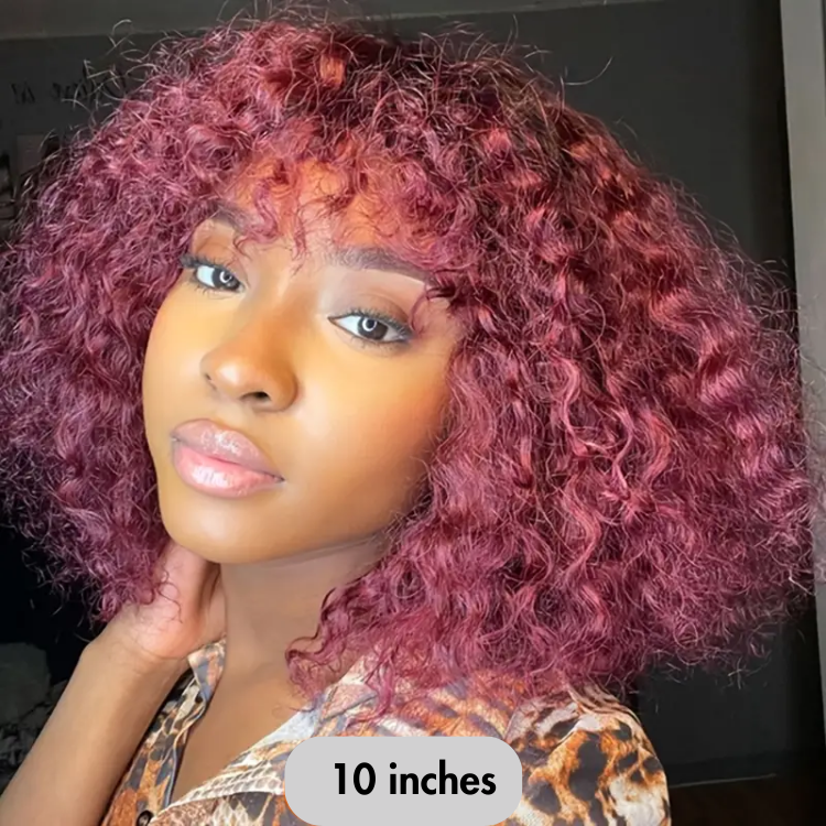 Worth | Burgundy Glueless Water Wave With Bang Wig