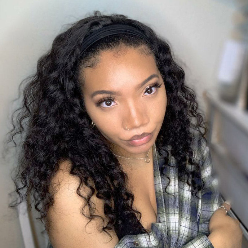 Worth | Natural Black Water Wave Wigs Headband Wig