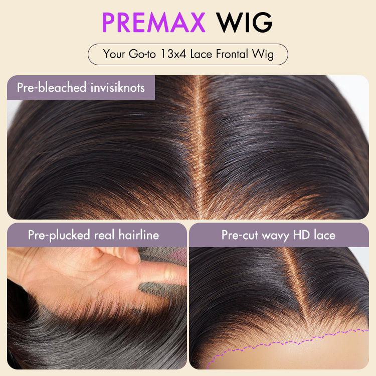 PreMax Wigs | Natural Black / Brown Highlight / Ginger Ombre Super Natural Hairline Silky Blunt Cut Glueless 13x4 Frontal Lace Human Hair Short Bob Wig