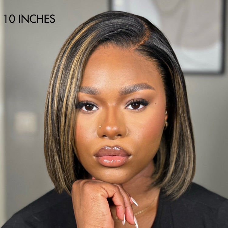 Special Price | PreMax Wigs | Ombre Blonde Highlight Silky Straight Glueless Ear-to-ear Lace Bob Wig 100% Human Hair Pre-Cut Lace