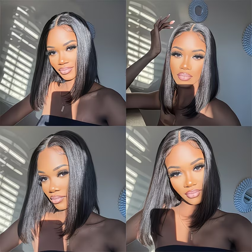 Glueless Super Double Drawn Blunt Cut Bob Wigs Transparent Lace Human Hair Wig Pre Plucked Hairline