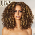 OUTLET | Honey Blonde Highlight Kinky Curly Glueless 5x5 Closure HD Lace 14 inches Wig Breathable Cap
