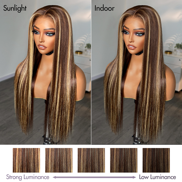 Worth I Honey Blonde Highlight Silky Straight Glueless Undetectable 5x5 Closure Lace Long Wig