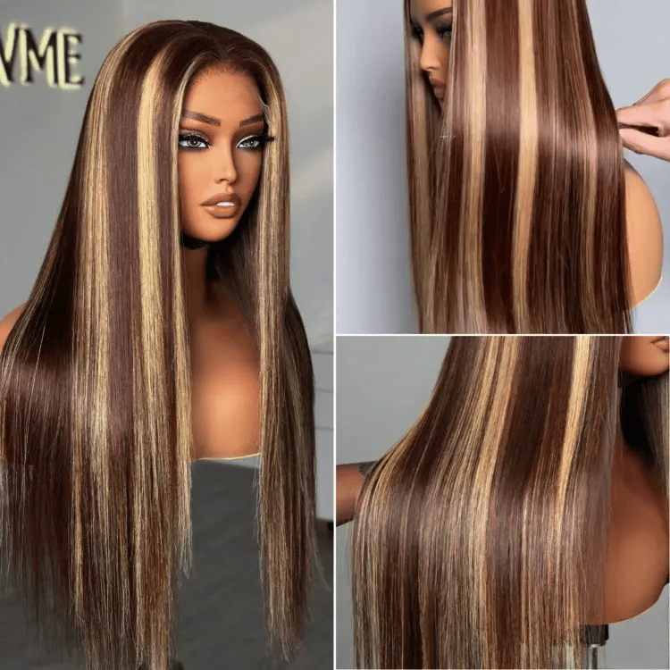 Worth I Honey Blonde Highlight Silky Straight Glueless Undetectable 5x5 Closure Lace Long Wig