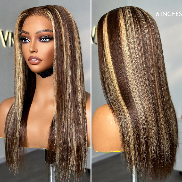 Worth I Honey Blonde Highlight Silky Straight Glueless Undetectable 5x5 Closure Lace Long Wig