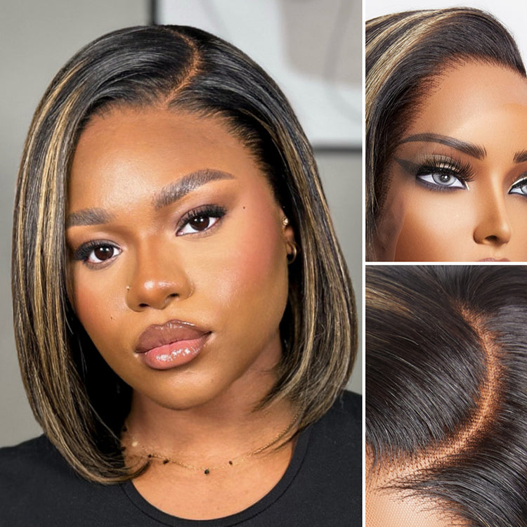 Special Price | PreMax Wigs | Ombre Blonde Highlight Silky Straight Glueless Ear-to-ear Lace Bob Wig 100% Human Hair Pre-Cut Lace