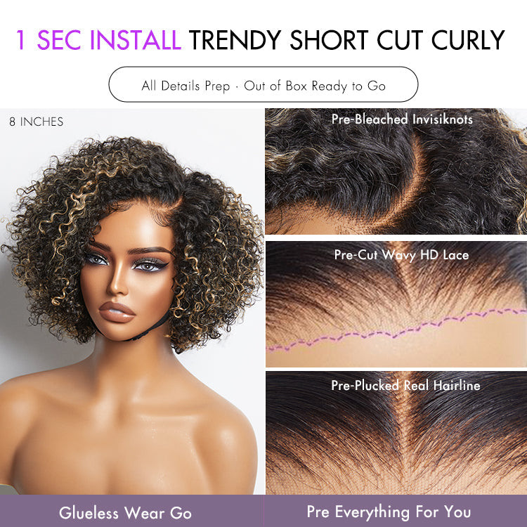 Worth | Super Hot Honey Blonde Highlight Kinky Curly Glueless Minimalist HD Lace Classic Short Wig