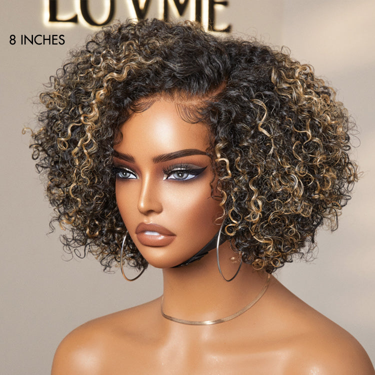Worth | Super Hot Honey Blonde Highlight Kinky Curly Glueless Minimalist HD Lace Classic Short Wig