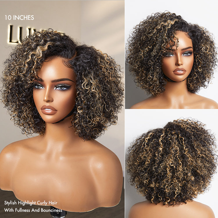 Worth | Super Hot Honey Blonde Highlight Kinky Curly Glueless Minimalist HD Lace Classic Short Wig