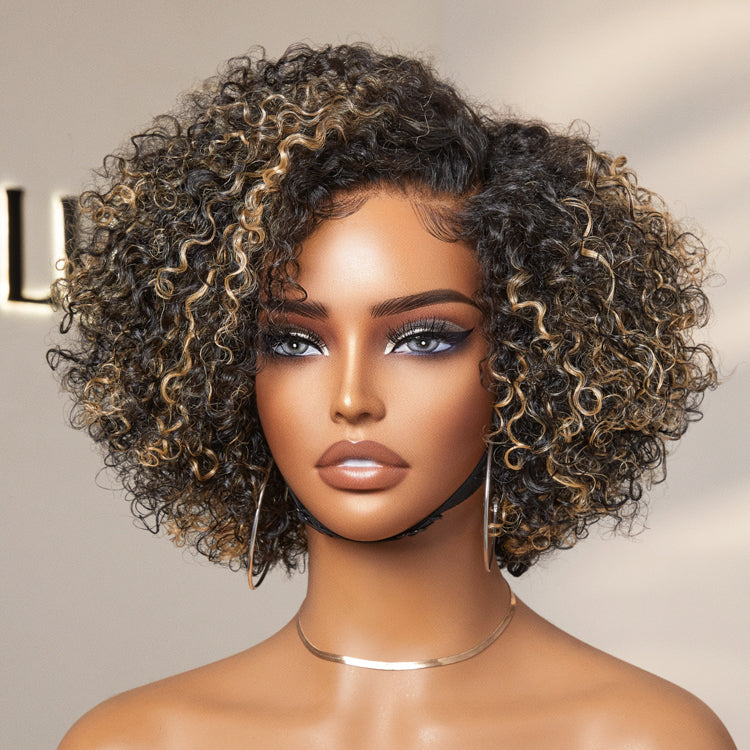 OUTLET | Trendy Short Cut Curly Minimalist HD Lace Glueless Side Part Wig 100% Human Hair
