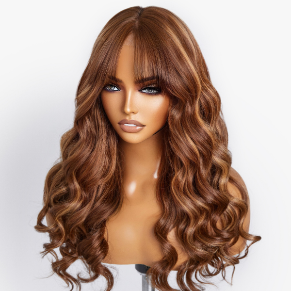 outlet | Caramel Brown Highlight Loose Wave Y-Shape Undetectable HD Lace Wig
