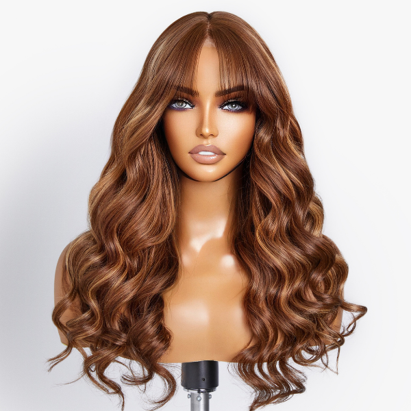 outlet | Caramel Brown Highlight Loose Wave Y-Shape Undetectable HD Lace Wig