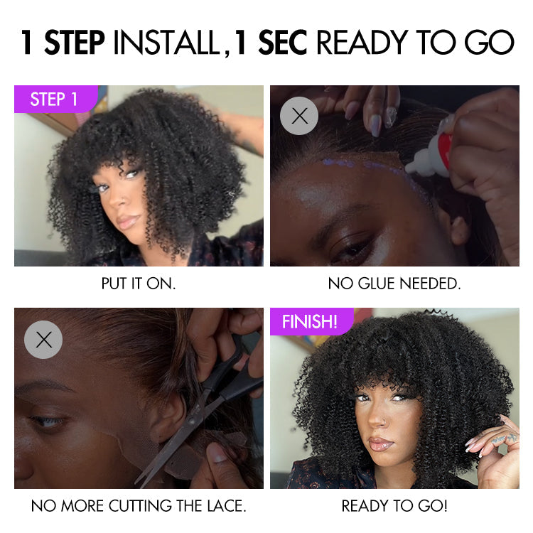 Special Deal | Ready to Go Bouncy Jerry Curl Glueless Minimalist Lace Wig 14 inches with Bangs