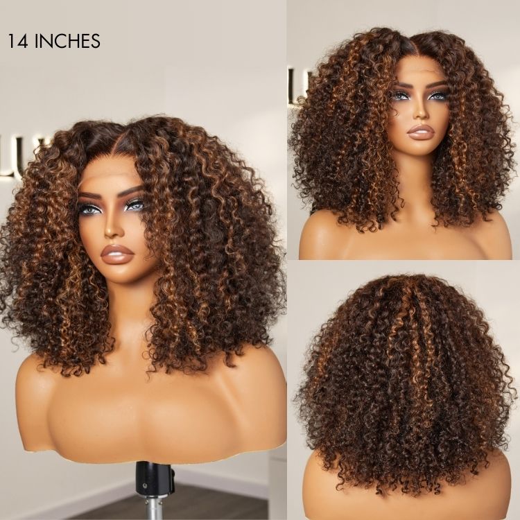 Special Price | Copper Highlight Kinky Curly Glueless 5x5 Closure Lace Curly Wig