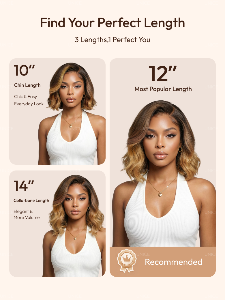 A model displays the UNice 7x5 & 13x4 Pre-Everything Lace Frontal Brown With Honey Blonde Face-Framing, showing a model with a white tank top and a white tank top.