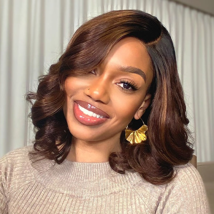 Worth | Ombre Brown Loose Wave Minimalist HD Lace Glueless C Part Short Wig