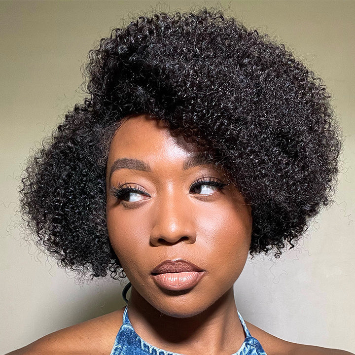 Worth | 4C Edges | Kinky Edges Jerry Curly 5x5 Closure Lace Glueless Short Wig 100% Human Hair