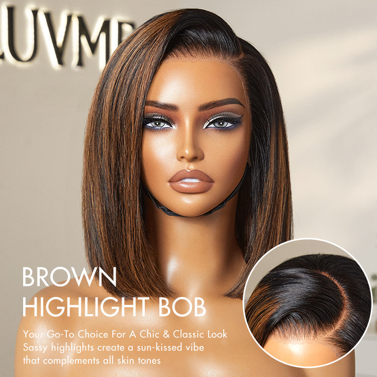 [kearabetswe_mm]'s Special Link PreMax Wigs | Brown Highlight Silky Blunt Cut Bob Glueless Lace Wig With Pre-Bleached Pre-Plucked Pre-Cut Lace