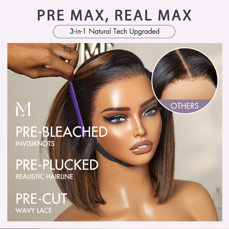 [keara_ohclock]'s Special Link PreMax Wigs | Brown Highlight Silky Blunt Cut Bob Glueless Lace Wig With Pre-Bleached Pre-Plucked Pre-Cut Lace