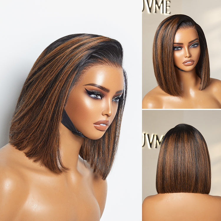 [noluthandomabaso]'s Special LinkPreMax Wigs | Brown Highlight Silky Blunt Cut Bob Glueless Lace Wig With Pre-Bleached Pre-Plucked Pre-Cut Lace
