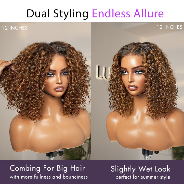 Special | Ombre Brown Highlight / Natural Black Deep Curly Glueless 5x5 Closure Lace Wig Pre-Cut Lace